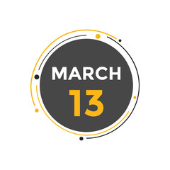 march 13 Calendar icon Design. Calendar Date 13th March. Calendar template 
