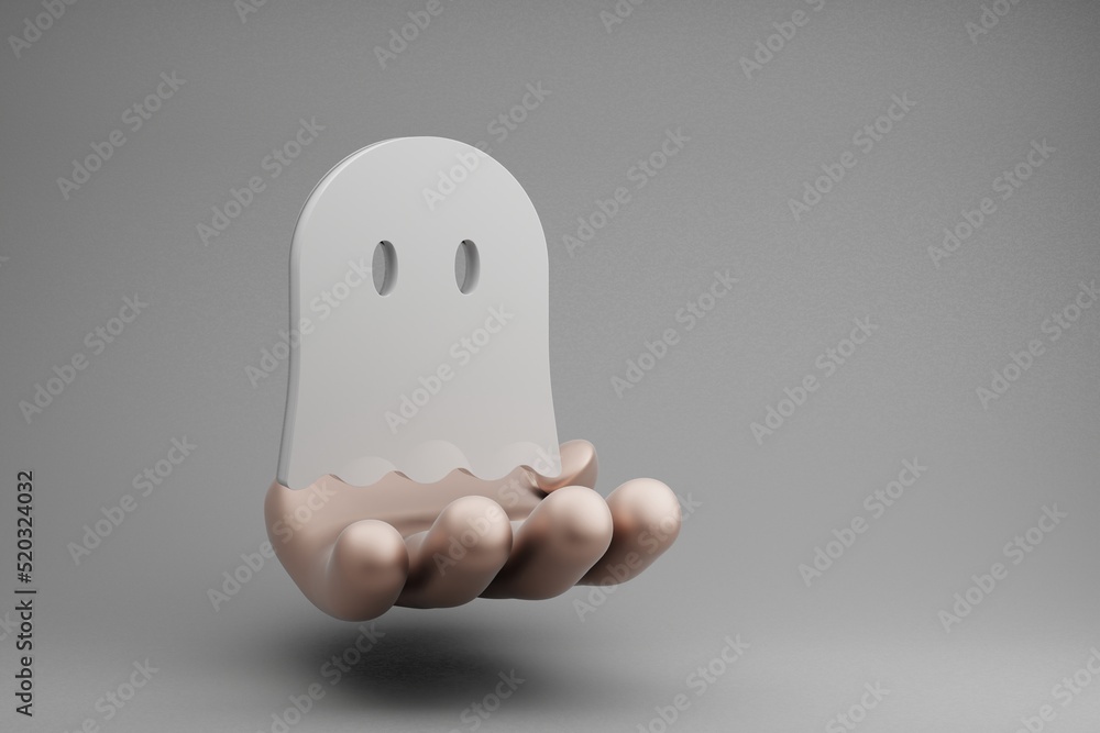 Poster beautiful abstract illustrations golden hand holding halloween ghost symbol icon on a gray backgroun