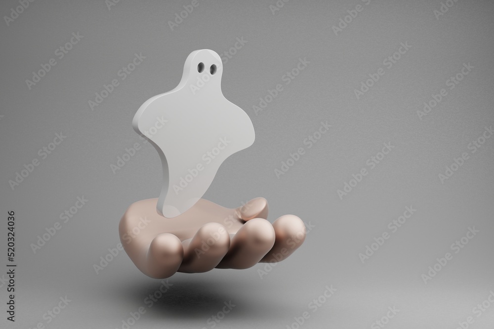 Poster beautiful abstract illustrations golden hand holding halloween ghost symbol icon on a gray backgroun