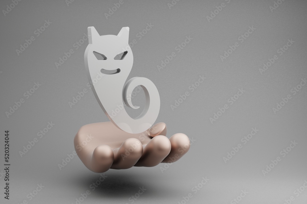 Poster beautiful abstract illustrations golden hand holding halloween ghost symbol icon on a gray backgroun