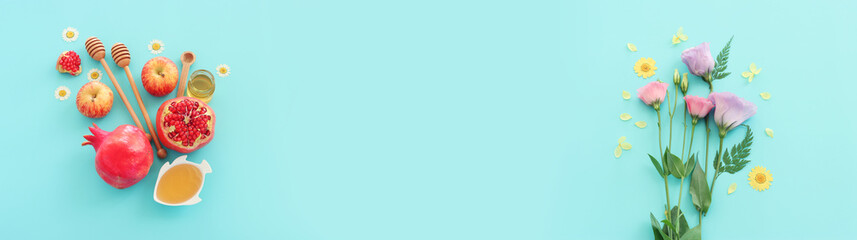 Rosh hashanah (jewish New Year holiday) concept. Traditional symbols