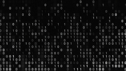 Black and white background with code zero and one. Animation. Binary code on black background. Failure in binary code system. Programming using binary code - obrazy, fototapety, plakaty