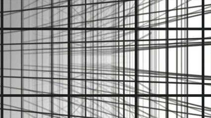 3D texture. Black and white background in a cage for banners and layouts. Volumetric background with bokeh effect. Background of intersecting gray lines. White background with perspective. Abstract