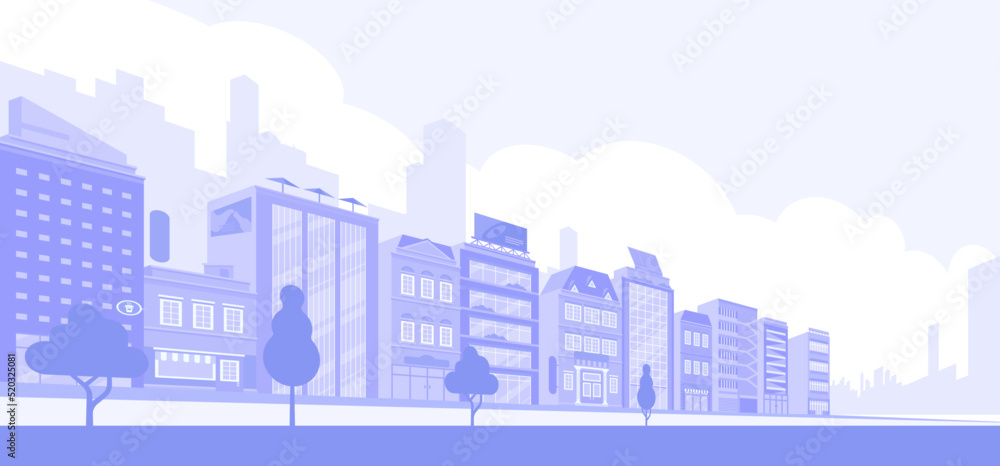 Wall mural light gray cityscape background. city buildings with trees at park view. monochrome urban landscape 