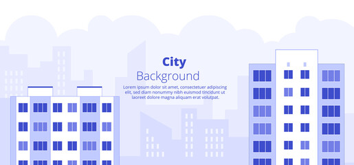 City landscape with buildings. Abstract horizontal banner and background with copy space for text. Header images for web. Vector illustration in simple minimal monochrome geometric flat style