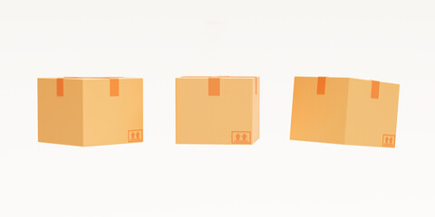 Fototapeta premium Set of Cardboard pile of boxes delivery transportation logistics concept on white background 3d rendering illustration