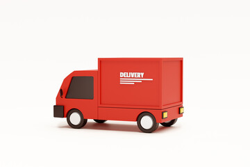 Red delivery car deliver express cartoon shipping and transportation concept on white background 3d rendering