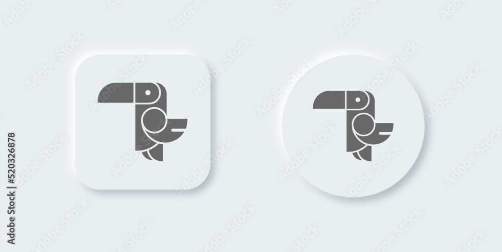Poster toucan solid icon in neomorphic design style. simple bird logotype vector illustration.