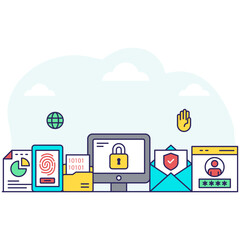 A colored design illustration of locked computer