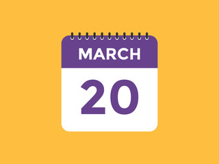 march 20 Calendar icon Design. Calendar Date 20th March. Calendar template 
