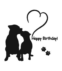 Birthday card. Greeting card with the inscription Happy birthday with dogs. Isolated on white background.