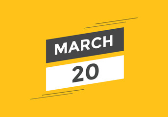 march 20 Calendar icon Design. Calendar Date 20th March. Calendar template 
