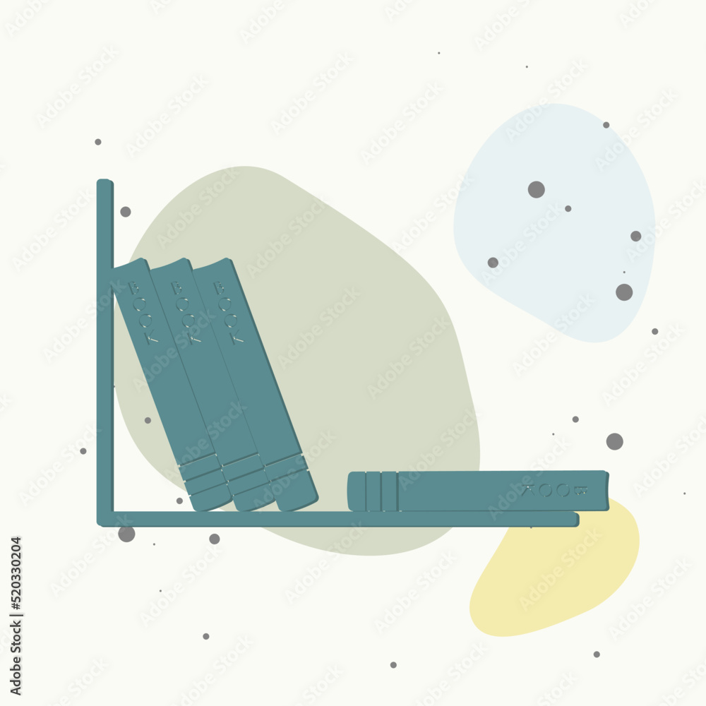 Poster vector image of books standing on a shelf on multicolored background.