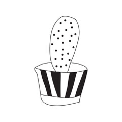 Cute doodle cactus in a flower pot, houseplant vector illustration