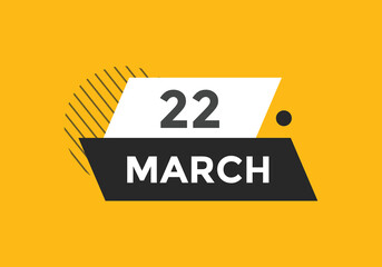 march 22 calendar reminder. 22th march daily calendar icon template. Vector illustration 

