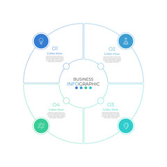 Obraz premium Modern infographic circle element template can be used for workflow layout, diagram, number options, web design. Infographic business concept with 4 option, parts, steps or processes.