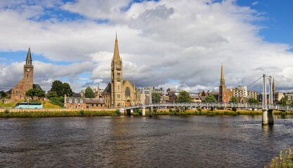 Greig Street Bridge on Ness River in Inverness, Scotland.Inverness is a city in the Scottish...
