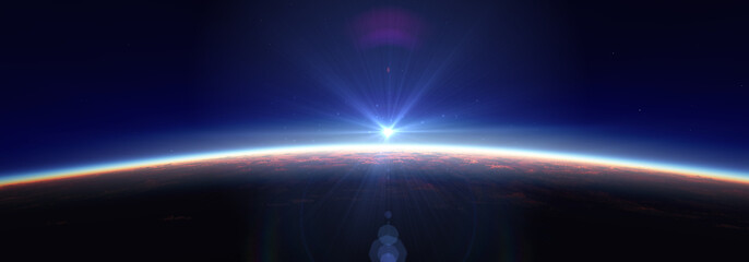 Earth sunrise from space over cloudy ocean. 3d rendering © aleksandar nakovski