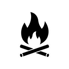 Bonfire Camp Black Silhouette Icon. Night Wood Campfire Light Glyph Pictogram. Tourism Outdoor Fire Burn Flame Simple Flat Symbol. Hot Warm Firewood Passion Sign. Isolated Vector Illustration