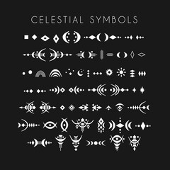 Vector set of boho celestial symbols for logo design and lettering. - 520332295