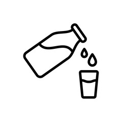 Bottle with glass, water drops simple icon vector. Flat design