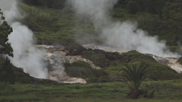Volcanic Lake Linow Tomohon, North Sulawesi, Indonesia - Green Water, Bubbling Mud Pools and Steam