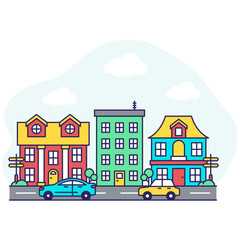 Colored design illustration of apartments building