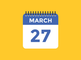 march 27 calendar reminder. 27th march daily calendar icon template. Vector illustration 
