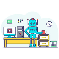 Robot processor illustration in flat design