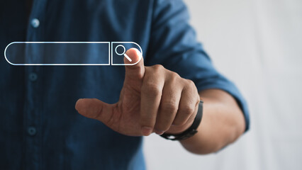 Data Search Technology Search Engine Optimization. man press search icon to Searching for information. Using Search Console with your website