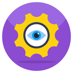 Eye inside gear, flat design icon of eye setting