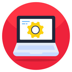 Gear inside laptop, icon of system management