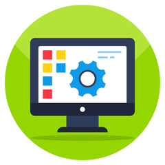 Gear inside laptop, icon of system management