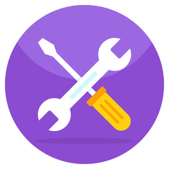 Screwdriver with wrench, icon of technical tools