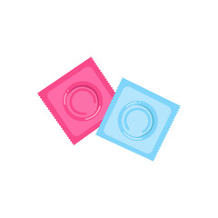 Condoms and package icons. Sealed condom isolated on white background. Contraceptive method.  Vector illustration.