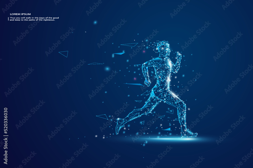 Aufkleber running man, abstract running man form lines and triangles, network connection turned into, vector i