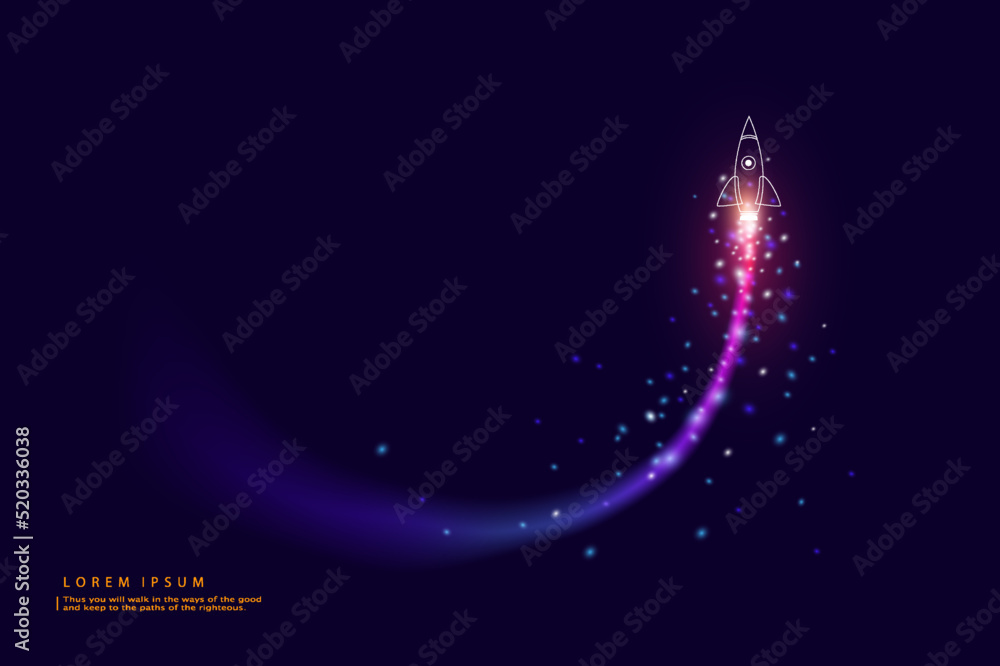 Poster rocket launch. business startup concept form lines, triangles and particle style design. rocket laun