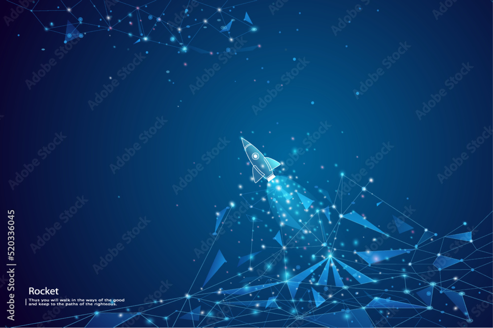Aufkleber rocket launch. business startup concept form lines, triangles and particle style design. rocket laun