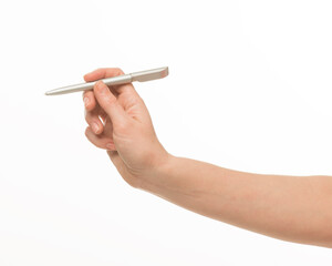 hand holding a pen on a white background isolated