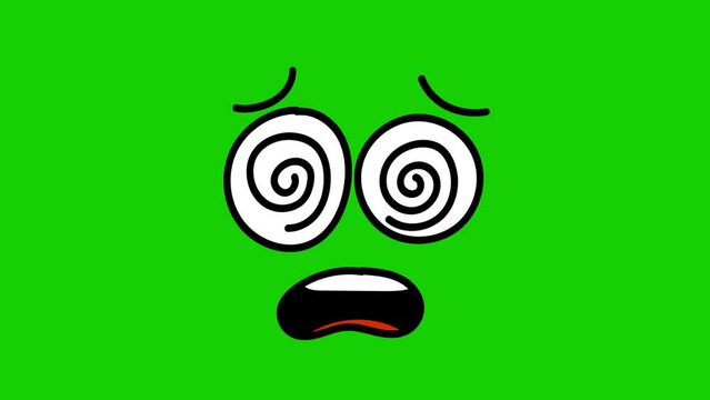 Scared cartoon face on a green screen. Scared cartoon face with alpha channel. Key color, color key, alpha channel. 4K video