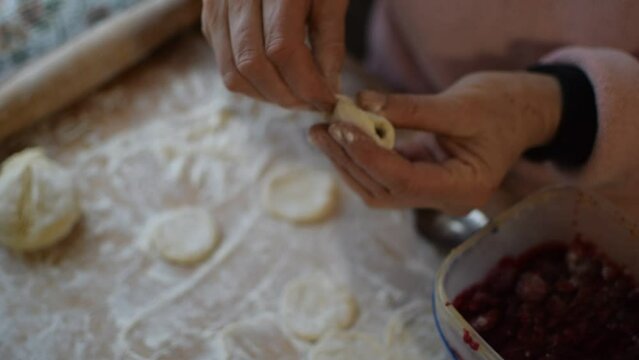 Forming of slices dough for dumplings