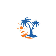 Palm tree combination with human face, creative logo design.