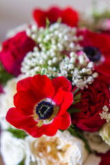 Details of a colorful wedding bouquet close-up