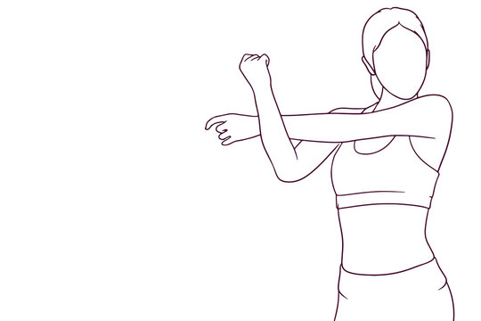 recommend clip art: woman in fitness suit stretching hand drawn style vector illustration