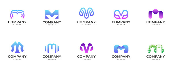 set of Initial Letter m gradient colorful Logo