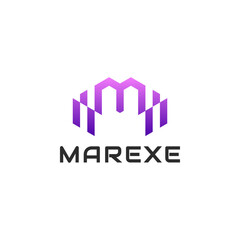 Initial Letter M monogram gradient colorful line Logo