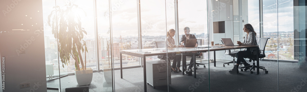 Canvas Prints creative business people working on project in modern office with panoramic view. blurred background