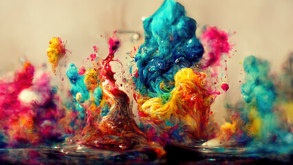 Illustration of many colorful paint splashes and drops