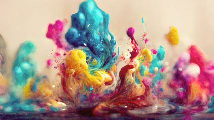 Wet colorful paint splashes as an abstract background
