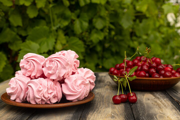 Cherry pink zephyr summer dessert a rustic style